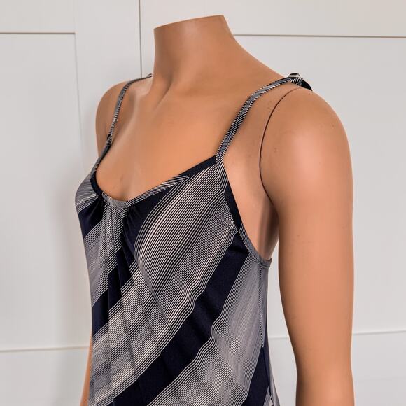 J. Valdi Striped Navy Blue-White-Gray, Spaghetti Strap, Maxi Dress, Size Small - Picture 5 of 8
